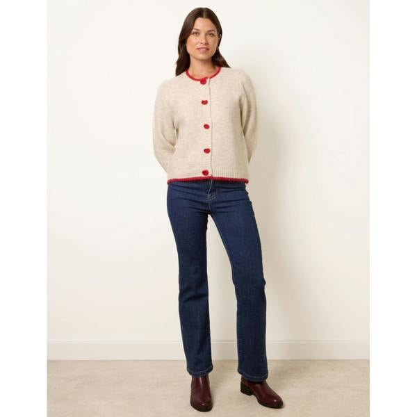 Blue Vanilla Contrast Trim Heart Button Cardigan
