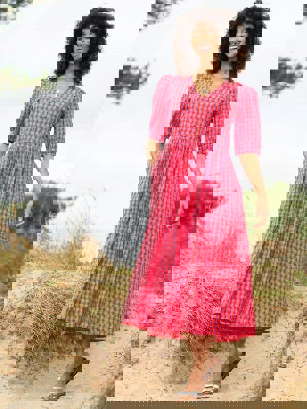 Kite Womens Organic Worgret Seersucker Dress Gingham