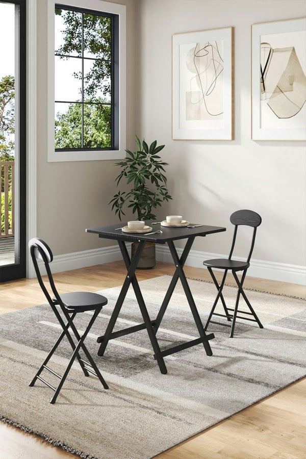 Living and Home 3pcs Folding Dining Table and 2 Chairs Set Portable Dining Set Kitchen Furniture  60cm