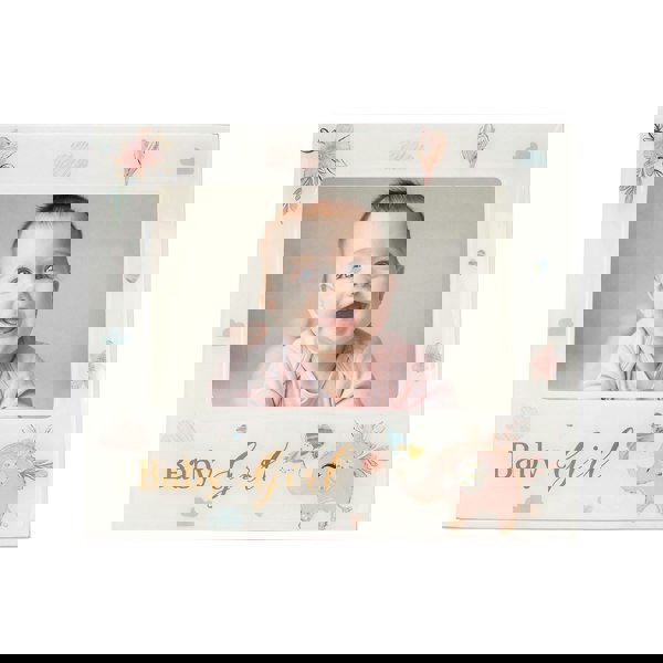 Baby Girl Baby Picture Frame with Soft Pastel Pink Elephant and Hearts Image 3