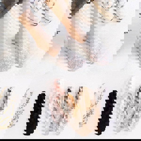 Anysox 5 Pairs Size 5-9 Fashion Socks Lace Flower Style Breathable Antiskid Invisible Ankle Socks for Women (1 Black, 1 Grey, 2 Skin, 1 Khaki)