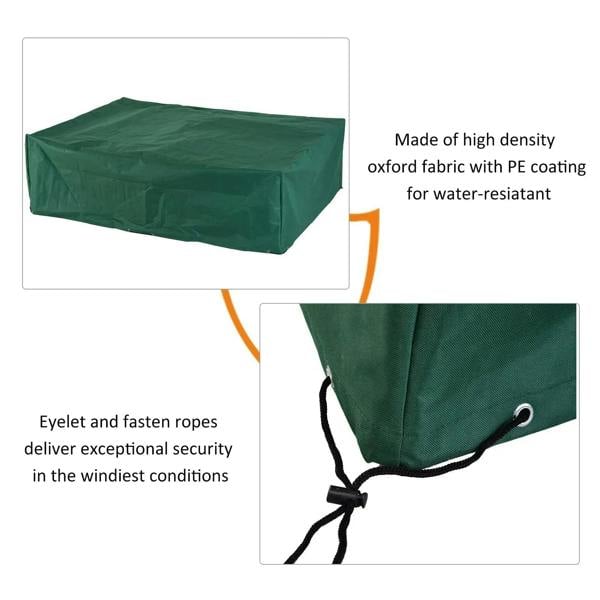 Dark green furniture cover with drawstring ties and reinforced grommet corners