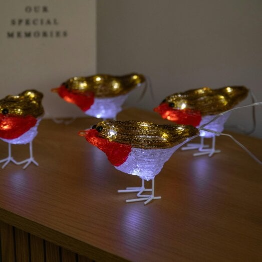 Samuel Alexander Set of 5 Battery Powered Light Up Acrylic Christmas Robins with White LEDs