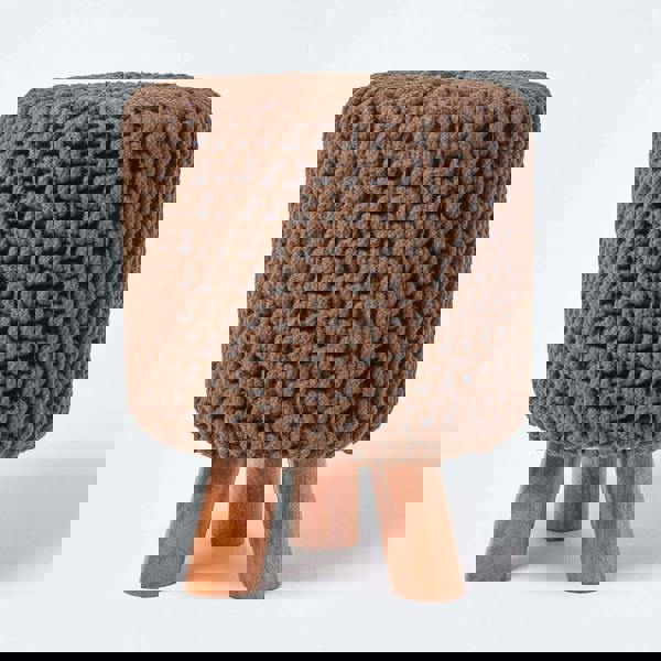 HOMESCAPES Tall Cotton Knitted Footstool on Legs