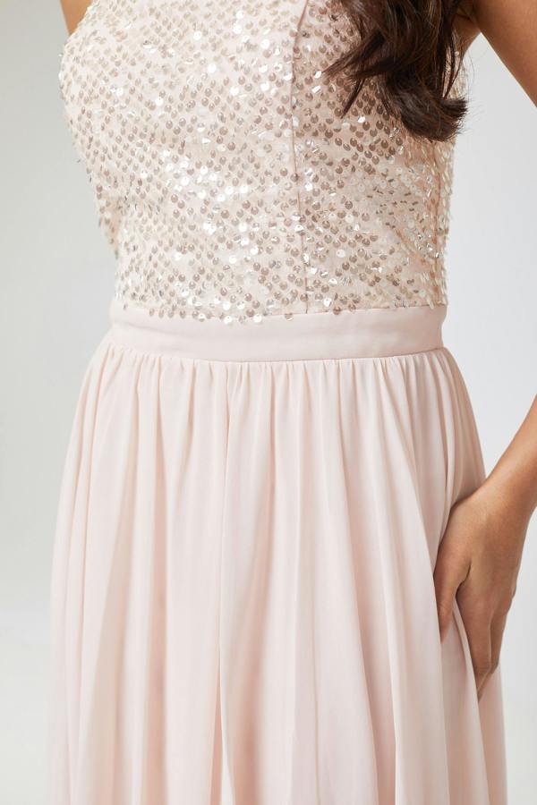 LuvForever Pink Sequin Asymmetric Long Dress