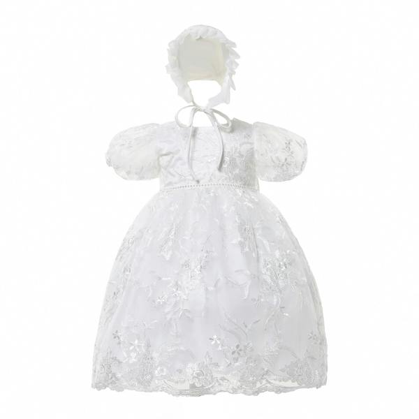 Cinda Lace Christening Gown Party Dress with Bonnet