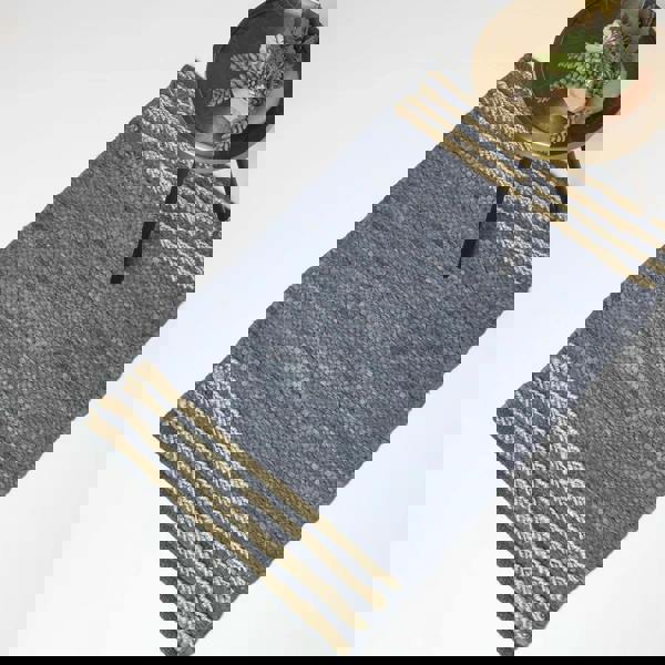 HOMESCAPES Recycled Leather Handwoven Stripe Rug