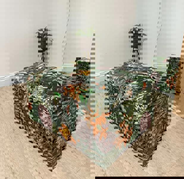 Large Green Floral Large Square Ottoman Storage | Patterned velvet Coffee Table - ISTOOLS