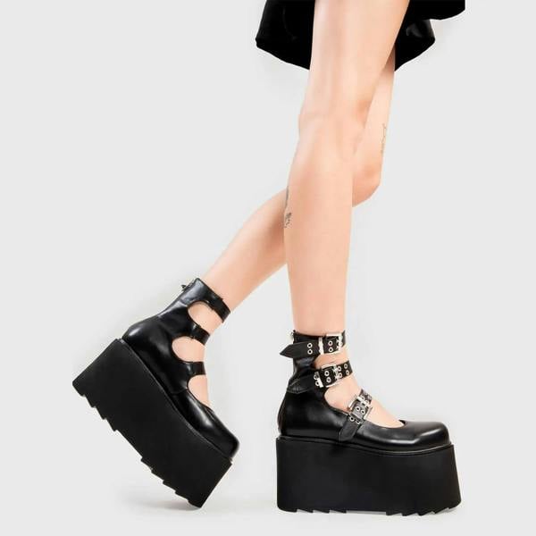 Lamoda Strapped In BlackPU Chunky Platform Shoes Trendy Stylish Streetwear UK4