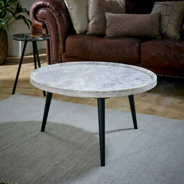 IH Design Miel Coffee Table With Marble Top And Metal Legs