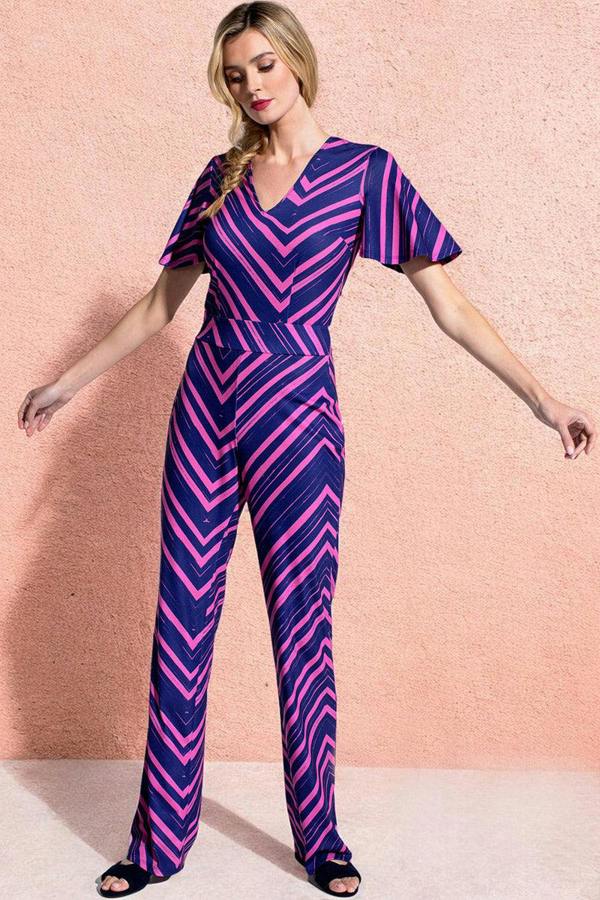 HotSquash Straight Leg Jumpsuit with V-neck and Flare Sleeves