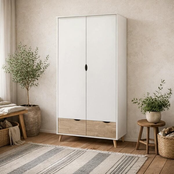 Wyld Haus Skerries 2 Door Wardrobe White and Natural Oak Wood