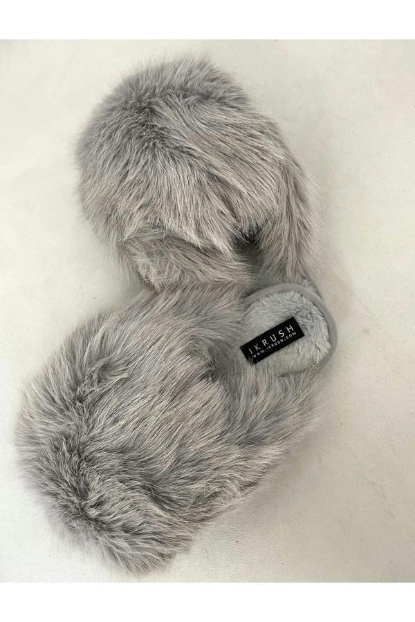 Mildred Fluffy Faux Fur Winter Sandals - Grey