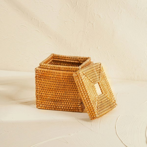 Square Rattan Tissue Cover - Wicker Tissue Boxes - Coastal Villa Homeware