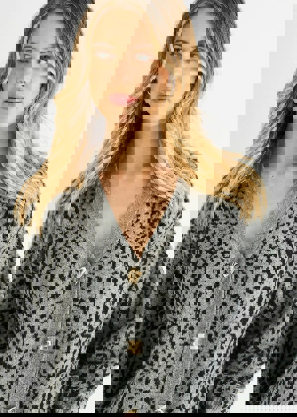 Gini London Grey Animal Print Wool Mix Cardigan Look Jumper