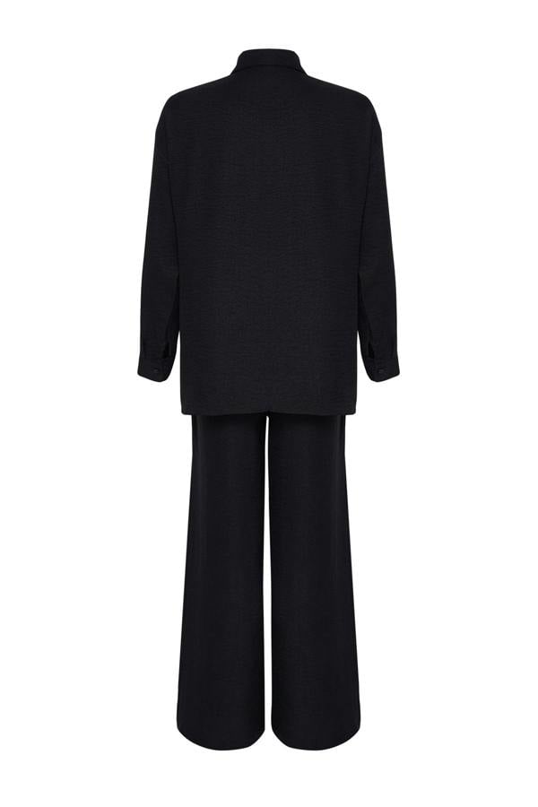 2-Piece Shirt Collar Short Sleeve Wide Leg Trouser Co-ord Set