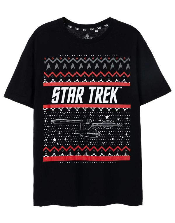 Star Trek Mens Black Christmas Fairisle Short Sleeved T-Shirt