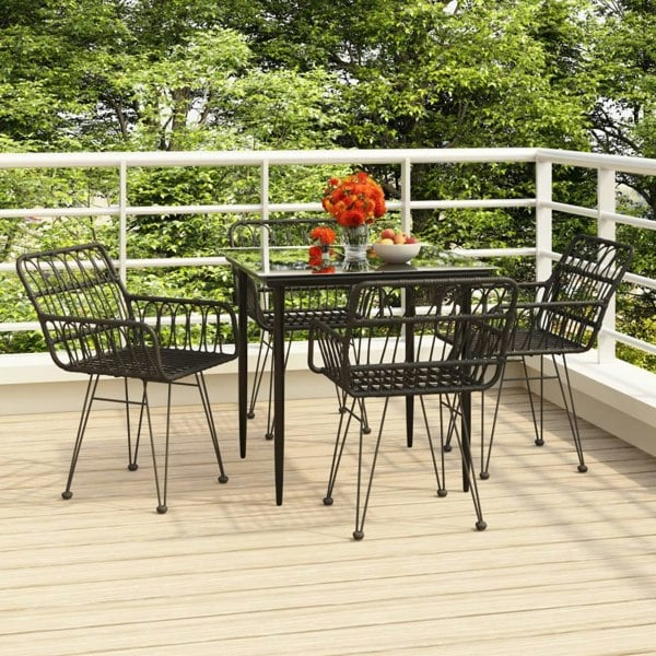 Berkfield 5 Piece Garden Dining Set Black Poly Rattan