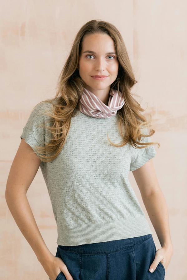 Lily & Me Lola Pointelle Knit Top Silver Sage