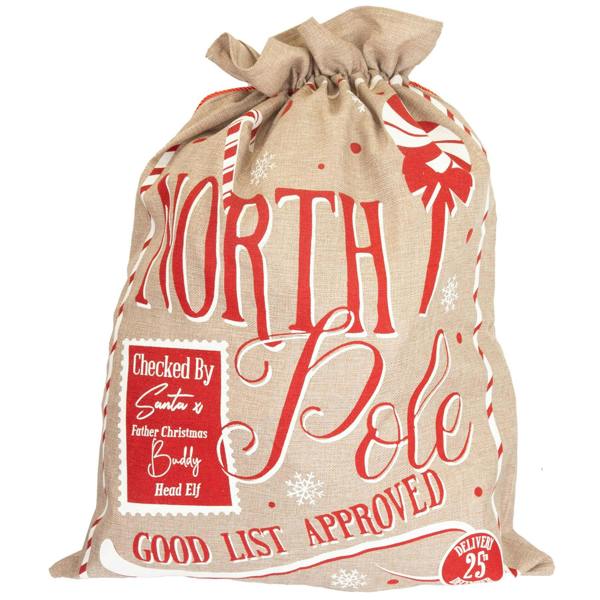 6cm North Pole Hessian Christmas Sack with Drawstring Closure for Gifts image 6