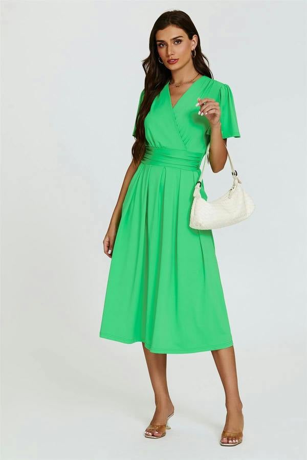 FS Collection Angel Sleeve Jersey Midi Dress In Green
