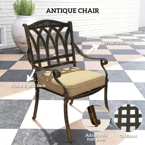 Wyld Haus Vesuno 8 Seater Bronze Cast Aluminium Garden Dining Set Rectangular Table with Parasol Hole