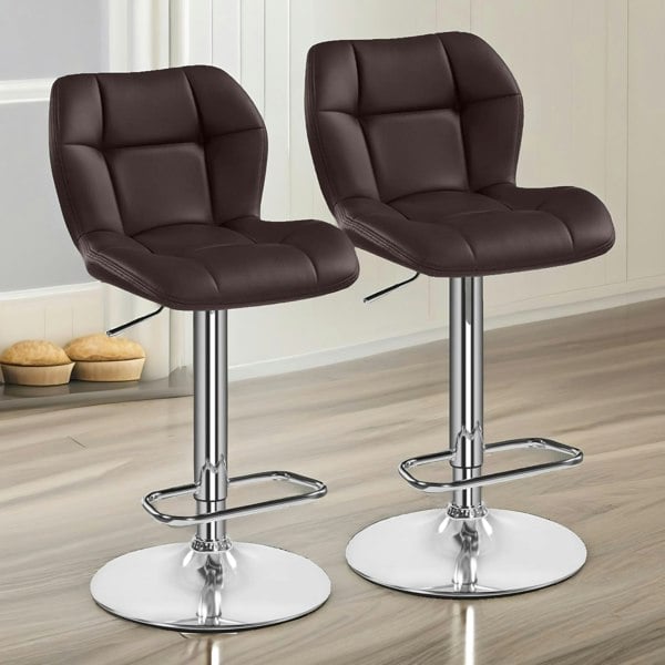 Rafaelo Mobilia Set Of 2 Height Adjustable 360 Swivel Bar Stools With Backrest Brown