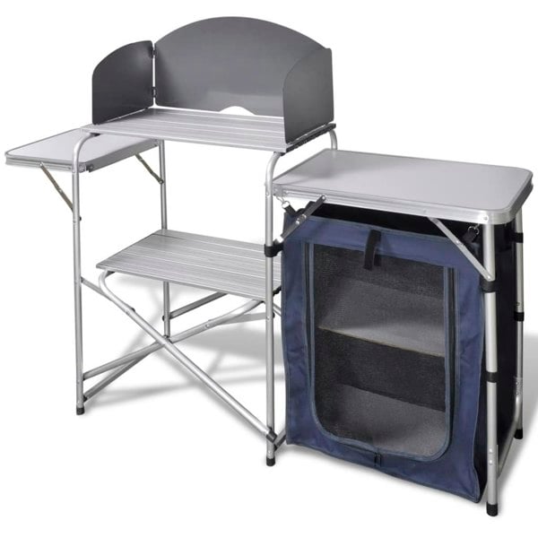 Berkfield Foldable Camping Kitchen Unit with Windshield Aluminium