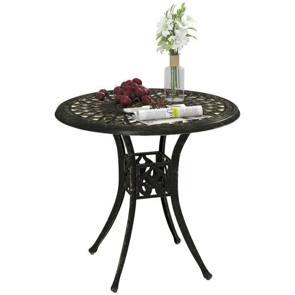 Antique bronze cast aluminium round garden dining table with parasol hole
