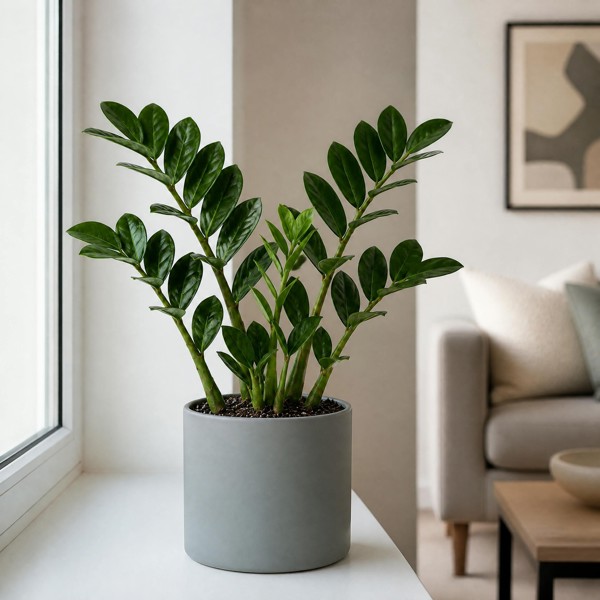 Zamioculcas Zanzibar Gem in 12cm Pot - Ultra Tough Air Purifying Houseplant - Matt Grey Ceramic Pot - 1