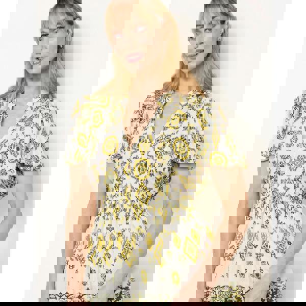 Blue Vanilla Abstract Print Button Front Mini Dress