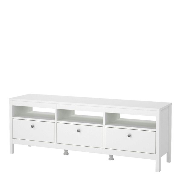 Wyld Haus Gossmere White Wooden TV Unit 3 Drawers Silver Handles