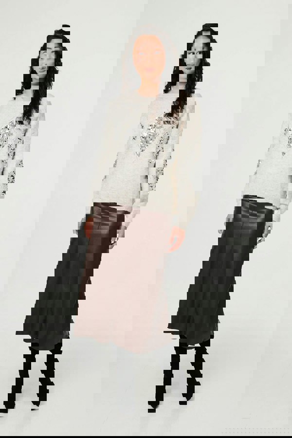 Beige | Sequin Diamond Detail Relaxed Jumper
