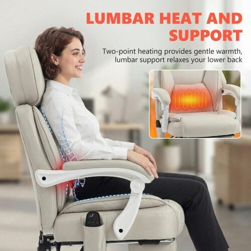 HOMCOM Office Chair with Massage, Heat, Adjustable Headrest, Cream