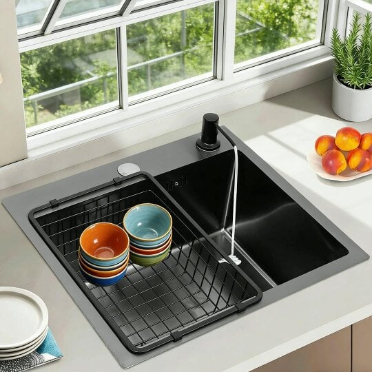 Havendro Black Kitchen Sink Undermount Drop-in Single Bowl Stainless Steel