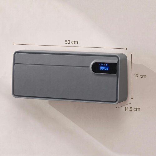 HOMCOM Smart Electric Heater, 2000W Ceramic Wall Mounted, Fan, Grey
