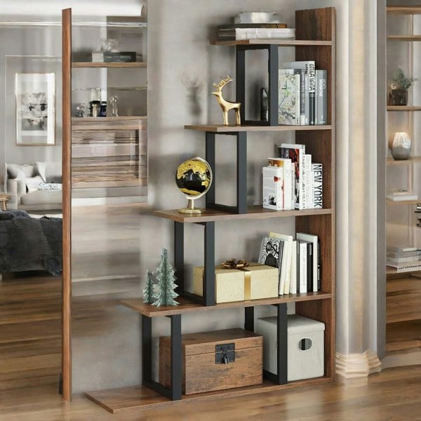 Rafaelo Mobilia 5 Tier Stepped Book Shelf Industrial Rustic Brown