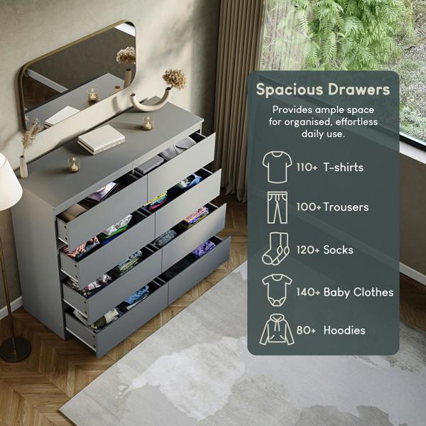 Vida Designs Denver 8 Drawer Chest, Black
