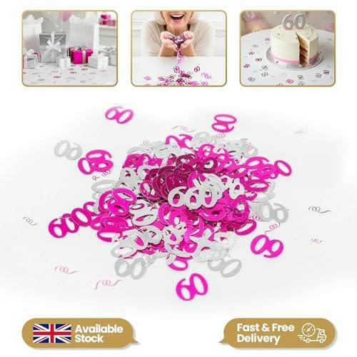 60th Birthday Pink and Silver Metallic Confetti Table Decorations, Pack Sizes for Party Styling image 4