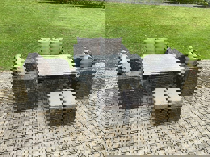 Fimous Rattan Garden Furniture 6 Piece Grey Patio Furniture Set Patio Conservatory 6 Seater Set Outdoor Rectangular Table and Chairs