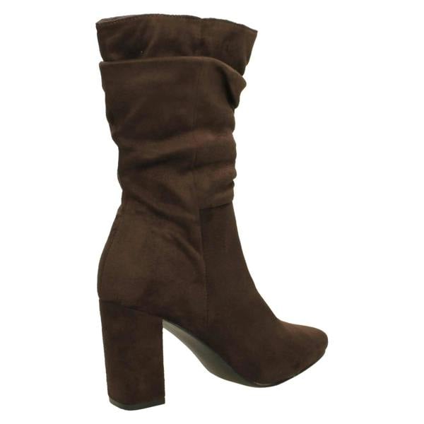 Spot On Ladies Spot On Mid Block Heel Calf Rouched Boots F51238