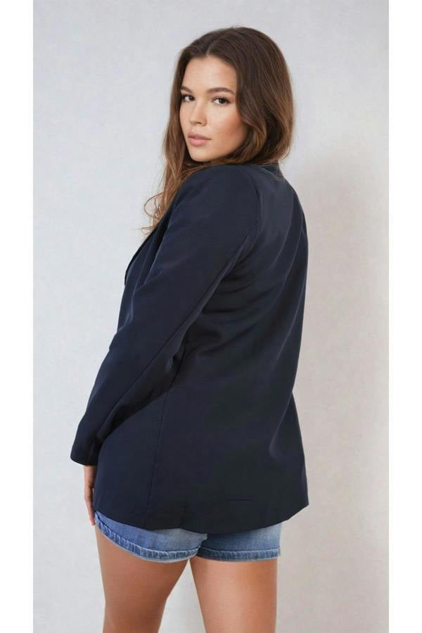 Jemma Open Front Oversized Casual Blazer - Navy