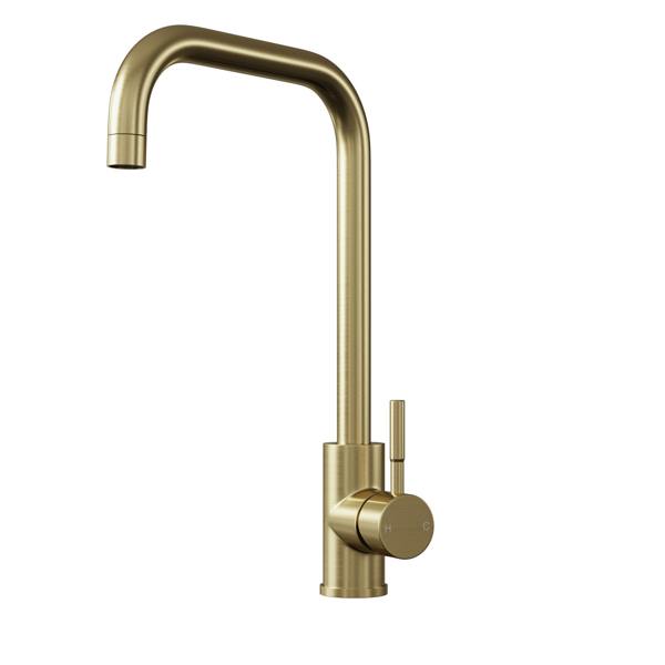Flode Dellen | Single Lever Kitchen Sink Mixer Tap with Swivel Spout | Square Neck Design | Brushed Brass Finish
