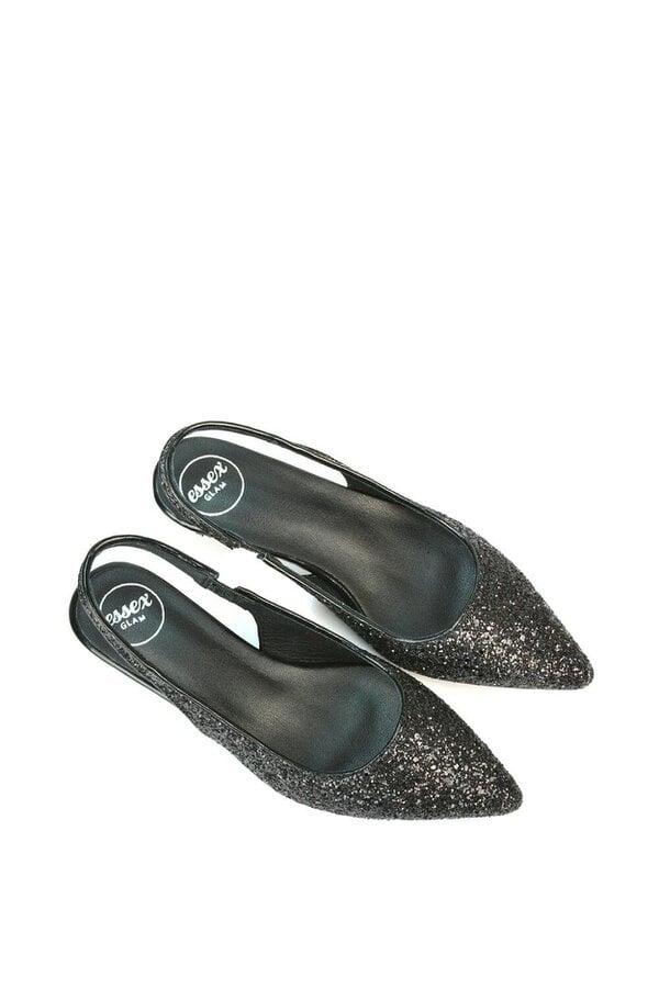 XY LONDON Pointed Toe Glitter Slingback Kitten Heel Court Shoes
