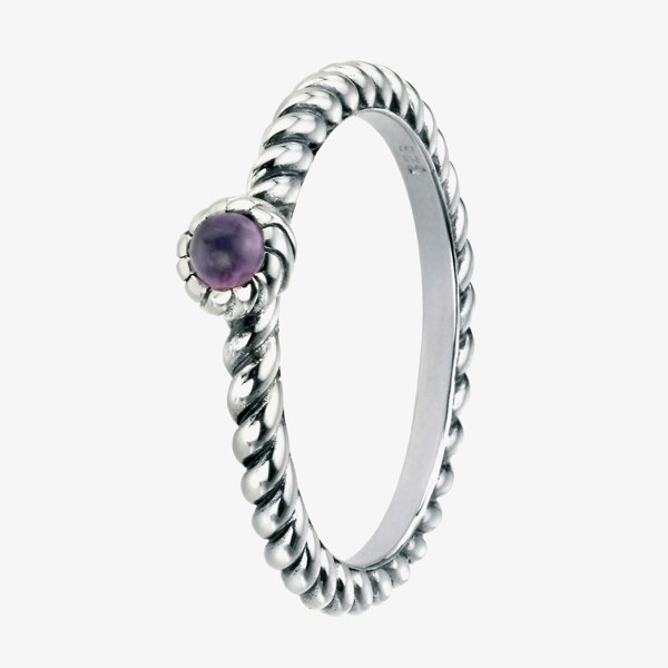 T. H. Baker Silver And Cubic Zirconia Oxidised Purple Twist Ring R3443M