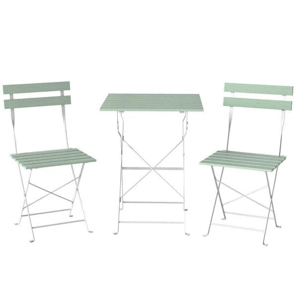 Outdoor Bistro Set Folding Patio Furniture Set with 2 Chairs Table for 2 People White and Green
