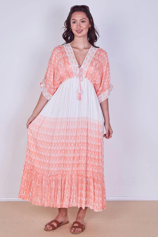 Boho Embroidered Maxi Dress with Tassel Tie – One Size (UK 8–14)