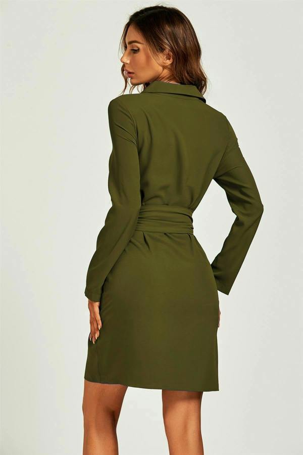 FS Collection Shirt Wrap Tie Mini Dress In Olive