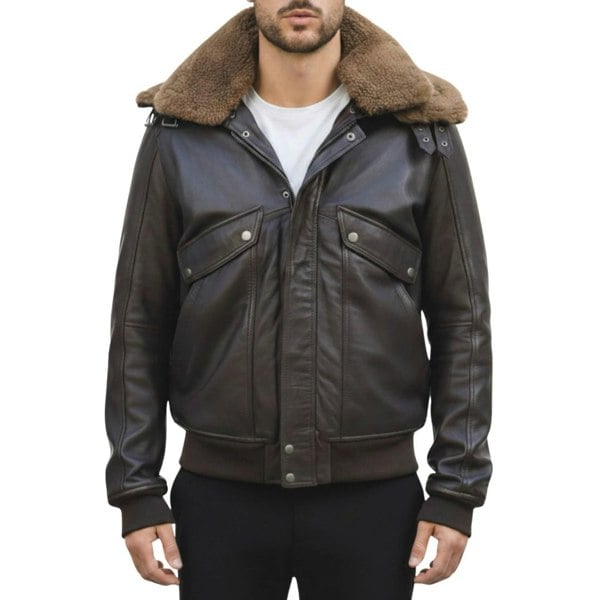 TruClothing Men's Brown Leather Bomber Aviator Style Jacket
