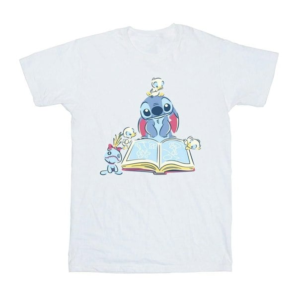 Disney Girls Lilo & Stitch Reading A Book Cotton T-Shirt - White